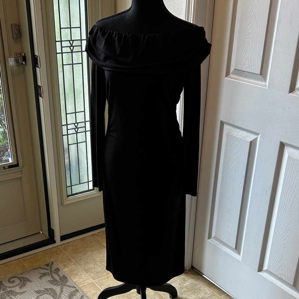 Laundry by Design Black Off-Shoulder Long Sleeve Midi Dress